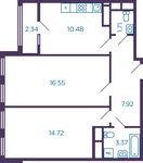 Планировка 2-комнатной квартиры, 55,92 м2