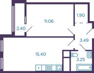 Планировка 1-комнатной квартиры, 36,31 м2