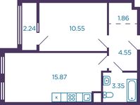 Планировка 1-комнатной квартиры, 37,3 м2