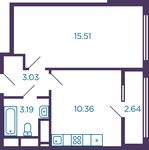 Планировка 1-комнатной квартиры, 33,41 м2