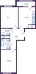 Планировка 2-комнатной квартиры, 46,59 м2