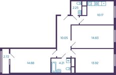 Планировка 3-комнатной квартиры, 71,67 м2