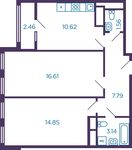 Планировка 2-комнатной квартиры, 54,6 м2
