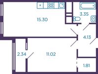 Планировка 1-комнатной квартиры, 36,78 м2