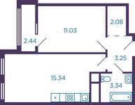 Планировка 2-комнатной квартиры, 36,26 м2