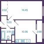 Планировка 1-комнатной квартиры, 34,4 м2