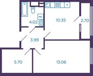 Планировка 1-комнатной квартиры, 38,47 м2