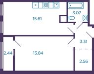 Планировка 1-комнатной квартиры, 39,61 м2