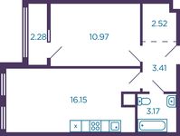 Планировка 2-комнатной квартиры, 37,36 м2