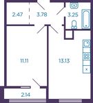 Планировка 1-комнатной квартиры, 34,81 м2