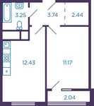 Планировка 1-комнатной квартиры, 34,05 м2