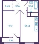 Планировка 1-комнатной квартиры, 34,13 м2