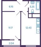 Планировка 1-комнатной квартиры, 34,03 м2