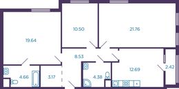 Планировка 3-комнатной квартиры, 86,54 м2