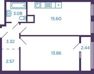 Планировка 2-комнатной квартиры, 39,65 м2