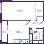 Планировка 1-комнатной квартиры, 32,9 м2
