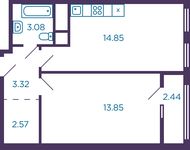 Планировка 2-комнатной квартиры, 38,89 м2