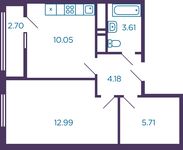 Планировка 1-комнатной квартиры, 36,5 м2