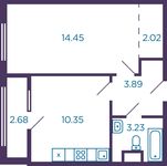 Планировка 1-комнатной квартиры, 35,28 м2