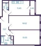 Планировка 2-комнатной квартиры, 56,88 м2