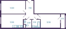Планировка 2-комнатной квартиры, 56,42 м2