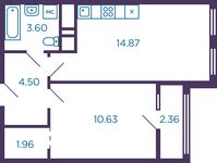 Планировка 1-комнатной квартиры, 35,6 м2