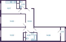 Планировка 3-комнатной квартиры, 71,64 м2