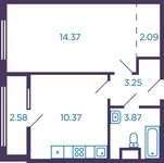 Планировка 1-комнатной квартиры, 35,24 м2
