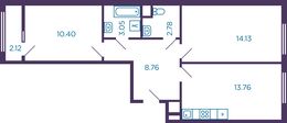 Планировка 2-комнатной квартиры, 53,94 м2