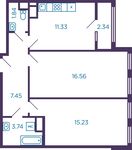 Планировка 2-комнатной квартиры, 57,32 м2