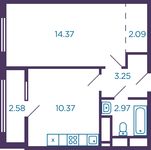 Планировка 1-комнатной квартиры, 33,1 м2