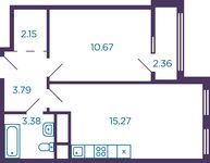 Планировка 2-комнатной квартиры, 36,44 м2