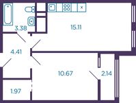 Планировка 1-комнатной квартиры, 36,61 м2
