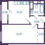 Планировка 1-комнатной квартиры, 34,34 м2