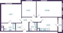 Планировка 3-комнатной квартиры, 87,81 м2