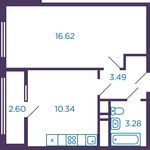 Планировка 1-комнатной квартиры, 33,7 м2