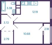 Планировка 1-комнатной квартиры, 33,85 м2