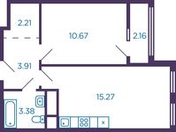Планировка 2-комнатной квартиры, 36,52 м2