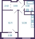 Планировка 1-комнатной квартиры, 34,02 м2