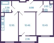 Планировка 2-комнатной квартиры, 50,05 м2