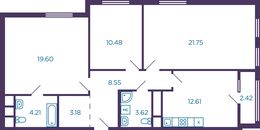 Планировка 3-комнатной квартиры, 85,21 м2