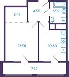 Планировка 1-комнатной квартиры, 40,01 м2