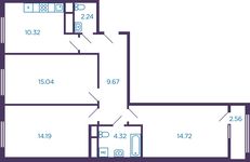 Планировка 3-комнатной квартиры, 71,78 м2
