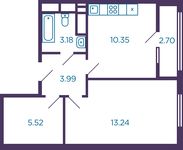 Планировка 1-комнатной квартиры, 37,63 м2