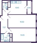 Планировка 2-комнатной квартиры, 55,75 м2