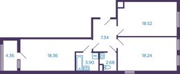 Планировка 2-комнатной квартиры, 69,5 м2
