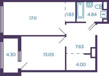 Планировка 1-комнатной квартиры, 50,61 м2