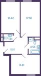 Планировка 2-комнатной квартиры, 65,7 м2