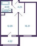 Планировка 1-комнатной квартиры, 39,13 м2