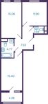Планировка 2-комнатной квартиры, 58,44 м2